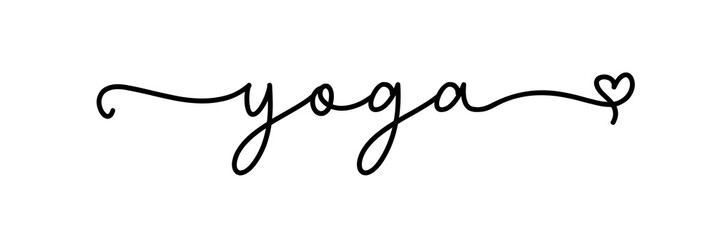 Yoga. Continuous line type text. Hand drawn lettering cursive script word yoga. Vector inscription design yoga logo.