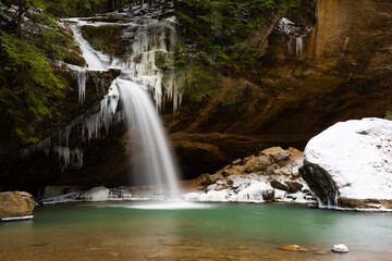 Fototapeta na wymiar Lower Falls - Long Exposure of Waterfall in Winter - Hocking Hills Region of Wayne National Forest - Ohio