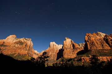 Court of Patriarchs with stars, Zion National Park, USA