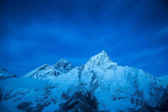 The peaks of Nuptse and Everest as viewed from the summit of Kala Patthar near Gorak Shep in Nepal.