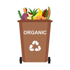 Garbage bin with organic waste, recycling garbage, vector illustration