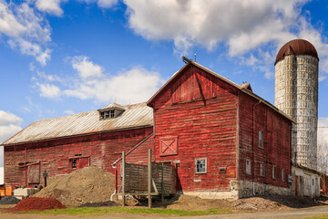 Old red barn on a farm in Walden, New York