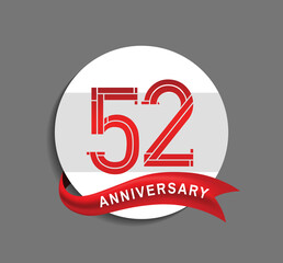 52 anniversary with white circle and red ribbon for celebration event, company special moment and party