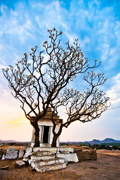 Shiva shrine sits upon a hill in the world heritage site of Hampi, India
