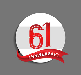 61 anniversary with white circle and red ribbon for celebration event, company special moment and party