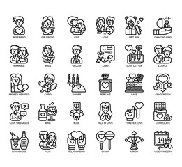 Set of Valentine day thin line and pixel perfect icons for any web and app project.