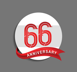 66 anniversary with white circle and red ribbon for celebration event, company special moment and party