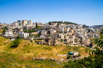 Jerusalem, Israel-27 April 2021: view on Silwan or Siloam is arab neighborhood in East Jerusalem,...