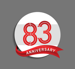 83 anniversary with white circle and red ribbon for celebration event, company special moment and party