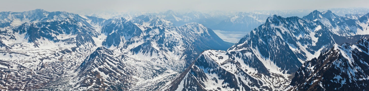 Snow on the mountains of Chugach State Park, Alaska.