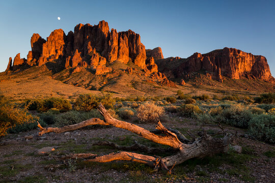 The moon rising above the western Superstition Mountains, Lost Dutchman State Park, Arizona