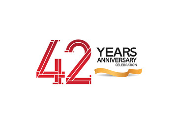 42 years anniversary template with red color number and golden ribbon. vector can be use for template, company special event and celebration moment