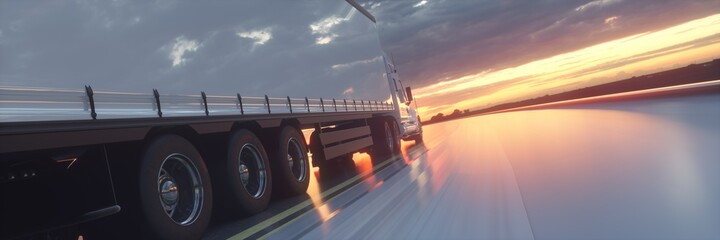Truck on the road, highway. Transports, logistics concept. 3d rendering © Laricha