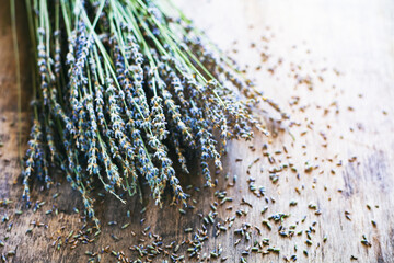 Dried lavender flowers and bouquet with lavender