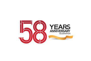 58 years anniversary template with red color number and golden ribbon. vector can be use for template, company special event and celebration moment