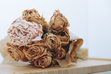 Dried beautiful old wedding bouquet reminds of beautiful old times
