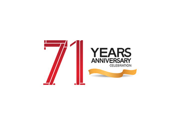 71 years anniversary template with red color number and golden ribbon. vector can be use for template, company special event and celebration moment