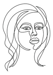 Silhouettes of the girl's head. Woman face in modern one line style. Continuous line drawing, aesthetic outline for decor, posters, stickers, logo. Vector illustration.