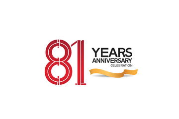 81 years anniversary template with red color number and golden ribbon. vector can be use for template, company special event and celebration moment