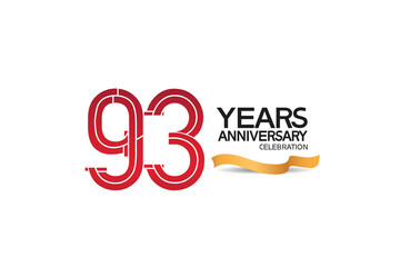 93 years anniversary template with red color number and golden ribbon. vector can be use for template, company special event and celebration moment