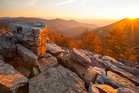 Sunset from Blackrock Summit along the Appalachian Trail in Shenandoah National Park, Virginia.