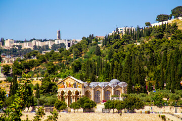 Jerusalem, Israel - 27 april 2021: Church of All Nations or Basilica of Agony, Roman Catholic...