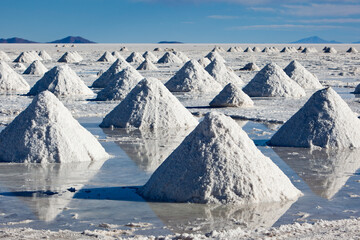 The mining of salt by hand is practiced by locals in the Salar de Uyuni, Bolivia.
