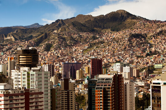The sky-high capital city of La Paz, Bolivia lies at500' (asl) in a deep canyon below the Andes Mountains.