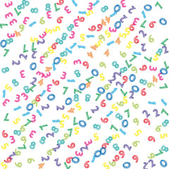 Falling colorful sketch numbers. Math study concept with flying digits. Majestic back to school mathematics banner on white background. Falling numbers vector illustration.
