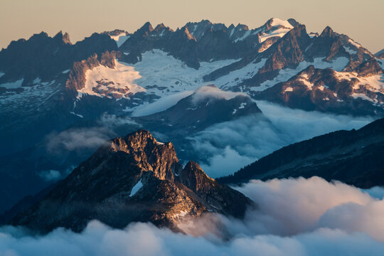 The Picket Range at sunrise from Klawatti Col, North Cascades National Park, Washington.