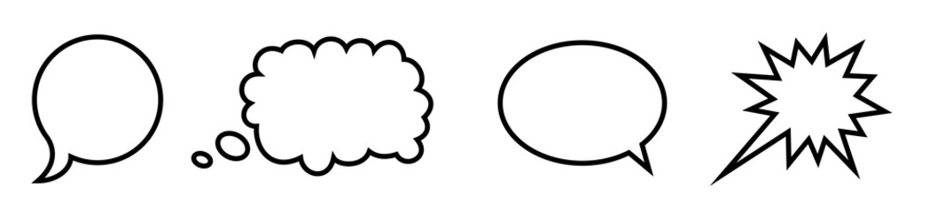 Speech bubble, speech balloon, chat bubble. Set of comic speech bubbles on transparent background. Retro empty comic bubbles. Stickers. Vector illustration.