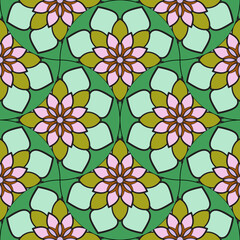 Abstract geo fish scale seamless pattern. Ornamental tile, mosaic background. Patchwork infinity card. Modern geometric motifs.