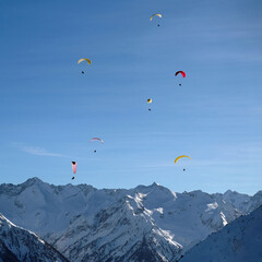 Paragliding around Penken mountain, Mayrhofen, Austria.