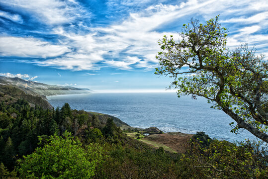 The dramatic coastline of Big Sur as viewed from the deck of the Nepenth Restaurant in California.
