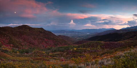 Guardsman Pass area and the Heber Valley at sunset in the fall.