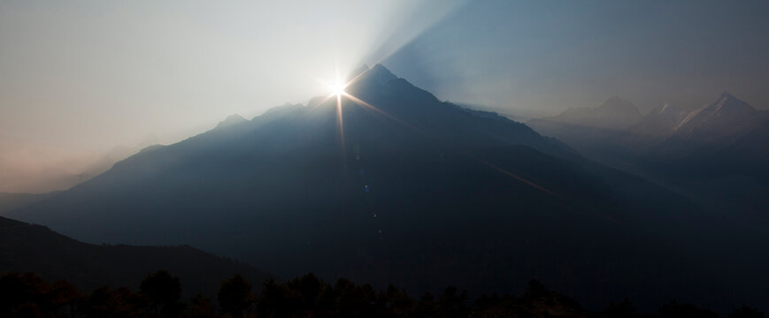 Sunrise over a Himalayan peak in Nepal, 2012