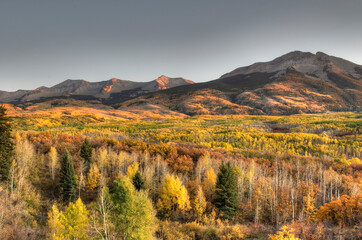Kebler Pass at sunset during the peak of fall colors in Colorado