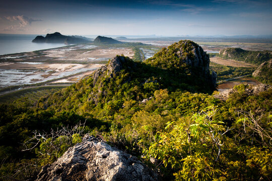 Dead land frames the peaks of Khao Daeng.