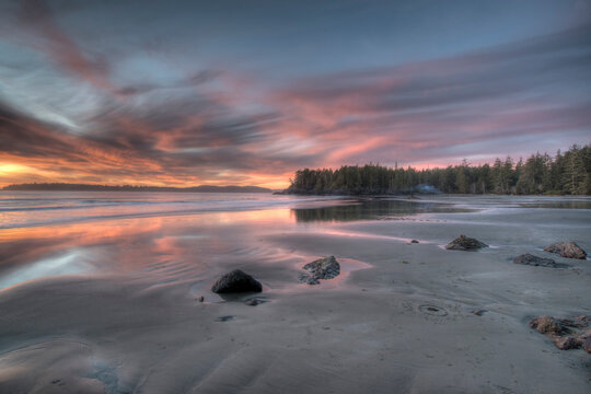 Sunset at Middle Beach near the town of Tofino on the West Coast of Vancouver Island
