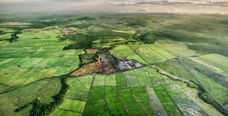An aerial perspective of the Nicaragua's stunning lakes, rivers and farms.