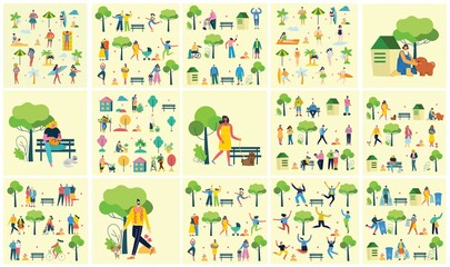 Fototapeta premium Vector illustration backgrounds of group people walking outdoor in the park on weekend