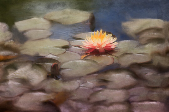 Digital painting of a water lily in the pond at the gardens, New York City.