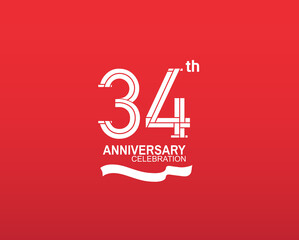 34 anniversary logotype flat design white color isolated on red background. vector can be use for template, company special event and celebration moment