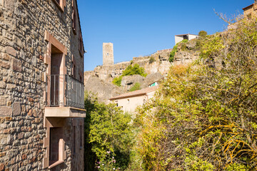 Naklejka premium the suburb of Anguita with a view to the tower of the Stork, province of Guadalajara, Castile La Mancha, Spain