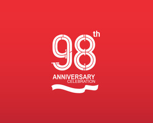 Fototapeta na wymiar 98 anniversary logotype flat design white color isolated on red background. vector can be use for template, company special event and celebration moment