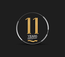 11 years golden anniversary logotype golden number and silver ring. vector can be use for template, company special event and celebration moment