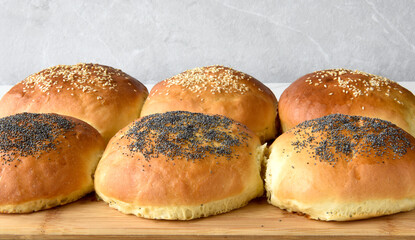 baked buns with sesame and poppy