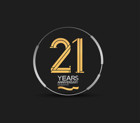 21 years golden anniversary logotype golden number and silver ring. vector can be use for template, company special event and celebration moment