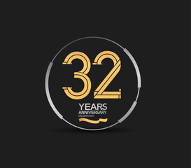 32 years golden anniversary logotype golden number and silver ring. vector can be use for template, company special event and celebration moment