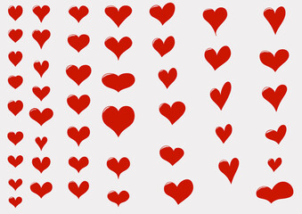Many red hearts with dark red fill and one highlight